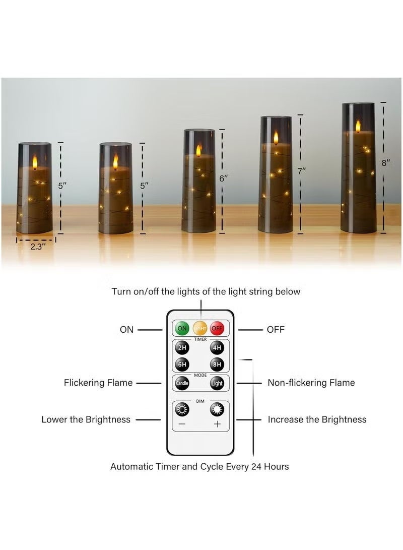 Bukela 5 PCS LED Candles with Timer Flickering Flameless Candles for Romantic Ambiance and Home Decoration Stable Acrylic Shell,With Embedded Star String，battery Operated Candles (Grey) - Image 2